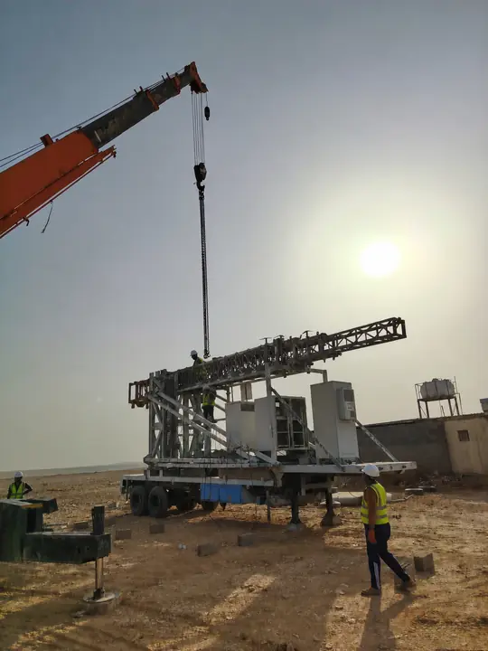COW tower installation at dusk